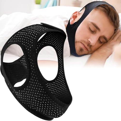 Anti Snoring Devices, Chin Strap for Sleeping, Effective Anti Snoring Chin Strap, Adjustable Breathable Chin Strap forMen and Women, Stop Snoring Solution to Keep Mouth Closed, Black, 56CM