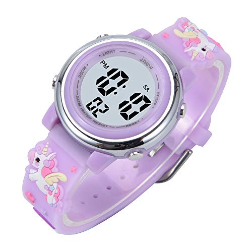 Kids Watches 3D Cartoon Silicone Unicorn Waterproof 7 LED Color Lights Toddler Digital Wrist Watch with Alarm Stopwatch for 3-10 Year Girls Little Child (Light Purple)3