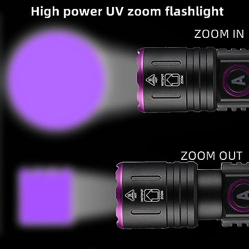Alonefire SV87 5W 395nm UV Taschenlampe Typ C USB Aufladbar Zoom Schwarzlicht Haustierurin Detektor Geld-Detektor für UV Harz, Angeln, Skorpion, Bernstein, Mineralien mit Batterie Enthalten