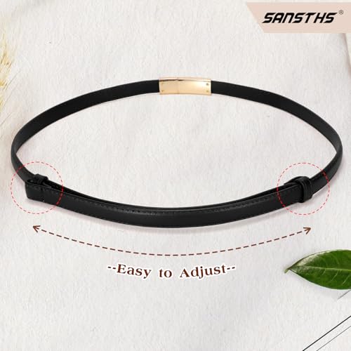 SANSTHS 2 Pack Thin Ladies Waist Belt for Dresses Jeans Pants, Skinny Womens Belt with Antique Gold Buckle