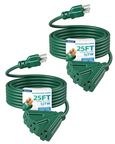 DEWENWILS 25FT Green Halloween Outdoor Extension Cord 2 Pack, ETL Listed