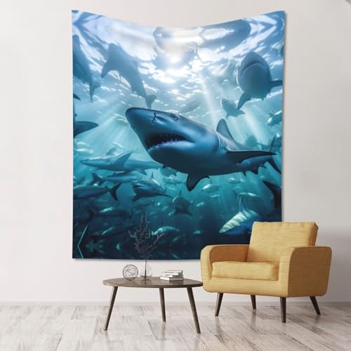 Tapisserie murale requins haute définition en textile léger et soyeux SHuWeiD