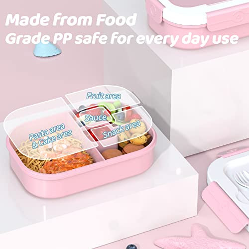Rgnein Bento Box Adult Lunch Box, 1300 Ml 4-Compartment Bento Lunch Box For Kids, No Bpa, Lunch Containers For Adults Come With Fork And Spoon, Leak Proof, Microwaveable, Dishwasherable (Pink) #TOP4
