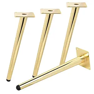 12 Inch Metal Furniture Legs, Tchosuz 4 Pieces Heavy Duty Metal Table Legs with Rubber Floor Protectors & Screws, Furniture Replacement Legs for DIY Sofa Couch Nightstand Cabinet Chair Desks Gold