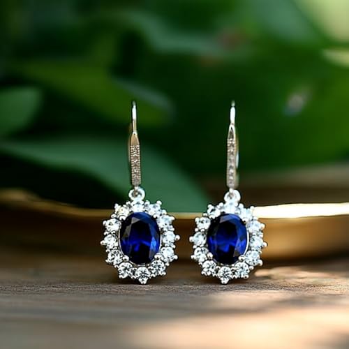 Amy & Annette Leverback Halo Sapphire Earring - 18k White Gold Plated Earrings for Women - Great Gift Idea for Every Occasion4