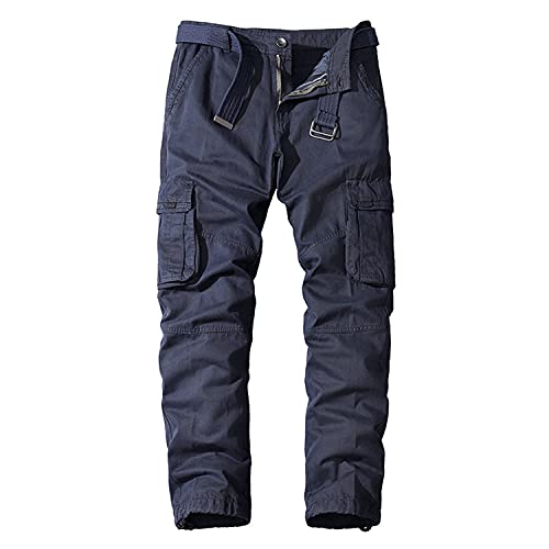 Men's Multi Pockets Slim Cargo Pants Hiking Combat Work Trousers Outdoor Casual Straight Fit Army Sweatpants (Navy Blue,40)