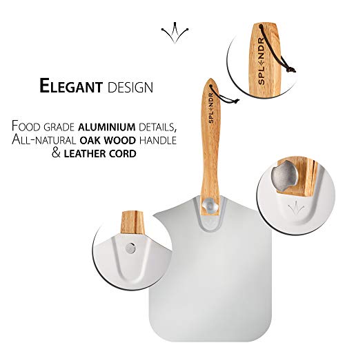 SPLENDR Aluminum Metal Pizza Peel with Foldable Wood Handle 12 Inch x 14 Inch Great Gift for Homemade Pizza Lovers. Easy Storage Pizza Paddle for Baking Bread