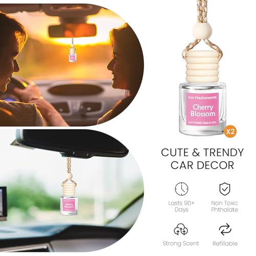 Image of Hanging Car Air Freshener, Long Lasting Scent, Cute Air Fresheners for Women, 2 Pack Non-Toxic Essential Oil Diffuser, Made in USA