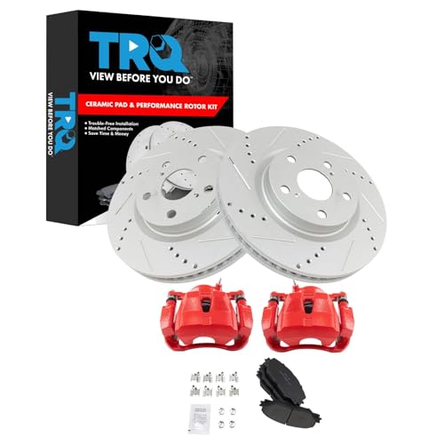 Image of TRQ Performance Front Brake Pad and Rotor Set Ceramic Coated Slotted