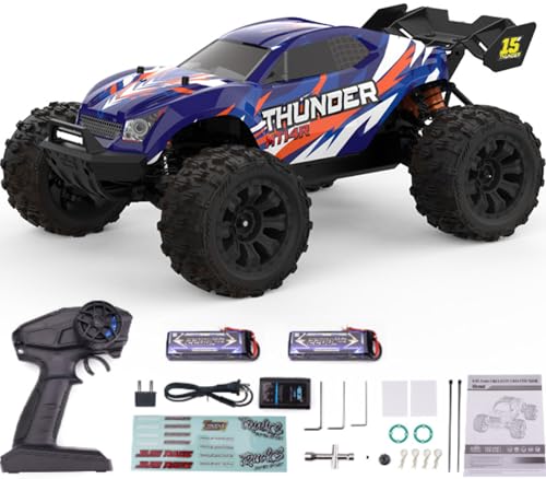 1: 14 RC Racing car,Equipped with 2 3S Rechargeable Batteries,4WD 80km/h,Brushless Motor 2.4G Remote Control,High-Speed Off-Road RC Truck (MT14R Deep Blue)