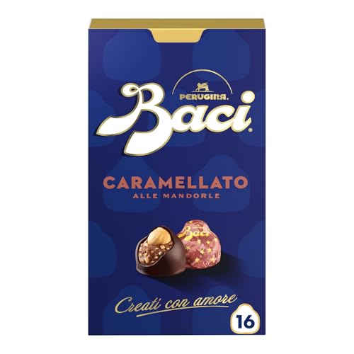 BACI PERUGINA Caramellato alle Mandorle Cioccolatini Fondenti ripieni al Gianduia, Scatola 200g