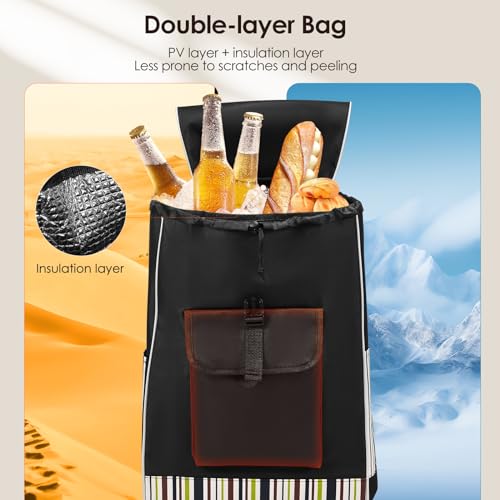 Ovshnrr Einkaufstrolley Treppensteiger mit 3 Räder - 32 Liter - mit Kühlfach - Abnehmbarer Tasche - 30kg Laden - Klappbarer Einkaufswagen - Shopping Trolley - Edelstahl – Bild 5