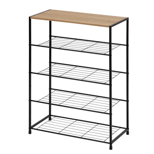 ぼん家具 【完成品】 シューズラック 5段 靴棚 スリム 下駄箱 おしゃれ 幅62.5cm×奥行30.4cm×高さ83.5cm 最大12足 木製天板 玄関 収納 靴置き 通気性 省スペース オーク