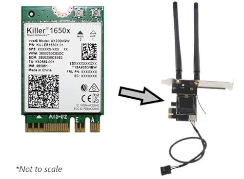 Kit Killer Wi-Fi 6 AX1650x para escritorio | 2,4 Gbps | Soporte Bluetooth 5.2 | PCIe x4 | Adaptador inalámbrico miniatura 2