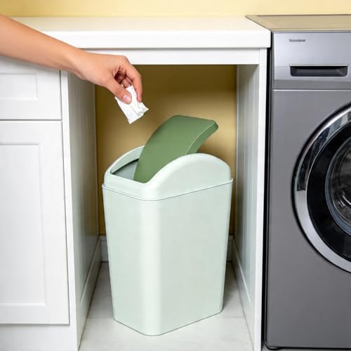 Image of 4.5 Gallon Plastic Swing Lid Trash Can, Slim Garbage Bin, Green | Trash Bin with Lid, Waste Basket Swing Top