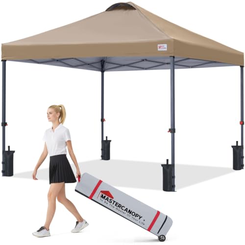 Image of MASTERCANOPY 10x10 Durable Pop Up Canopy Tent with Roller Bag, Khaki