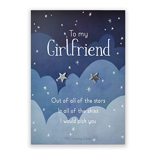 Image of Sterling silver star stud earrings for my girlfriend | I love you gift for partner from boyfriend on valentines day anniversary birthday or xmas christmas presents | cards for her women
