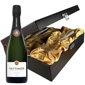 Buy Taittinger Brut Reserve Champagne with Elegant Flutes in a Wooden Hinged Presentation Box 75cl 12.5% ABV – DrinxCom