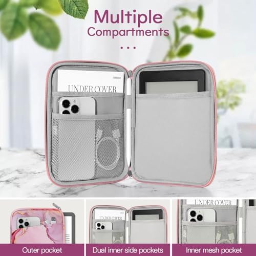 Vinabilia 6-7 Inch Protective Sleeve Carrying Case for 7" Kindle Paperwhite and Kindle Colorsoft Signature Edition, 6" Kindle, 6" Kobo Clara BW/Colour, 7" Kobo Libra Colour/E-Reader, Cloudy Pink - 2