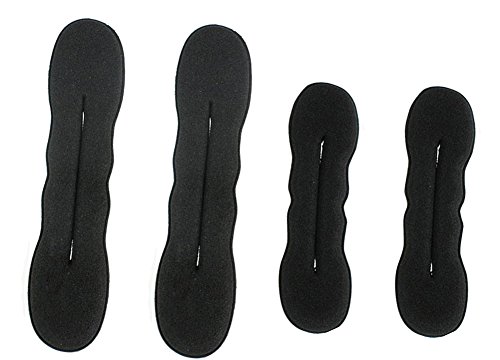 4PCS Black Foam Sponge Clip Hair Band Hair Curle Tools Magic Beauty Hair Hairstyle Foam Sponge Donut Maker Ponytail Bun Twister Tie 2 Large and 2 Small