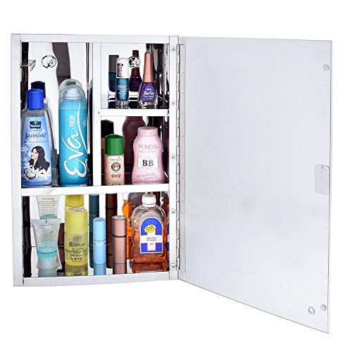 Plantex-Bathroom-Mirror-CabinetStainless-Steel-304-Grade-Bathroom-Organizer-CabinetBathroom-Accessories-Chrome10-X-16-Inches Plantex Bathroom Mirror Cabinet/Stainless Steel 304 Grade Bathroom Organizer Cabinet/Bathroom Accessories (Chrome,10 X 16 Inches)