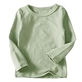 Kids Thin Fleece Shirts Boys Girls Trendy Plain Crewneck Long Sleeve Base Undershirt Loose Soft Pullover Blouse Tops(Green,6 Months)