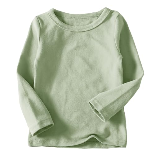 Kids Thin Fleece Shirts Boys Girls Trendy Plain Crewneck Long Sleeve Base Undershirt Loose Soft Pullover Blouse Tops(Green,6 Months)