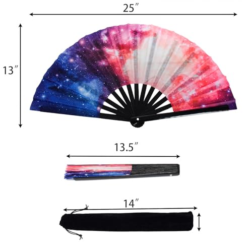 Jucoan Large Rave Fan and Pashmina Rave Scarf Floral Shawl Wrap Set for Women, 2- in-1 Rave Essential Bamboo Folding Clack Hand Fan for Dance Music Festival Party, Performance, Party Favor Gift3