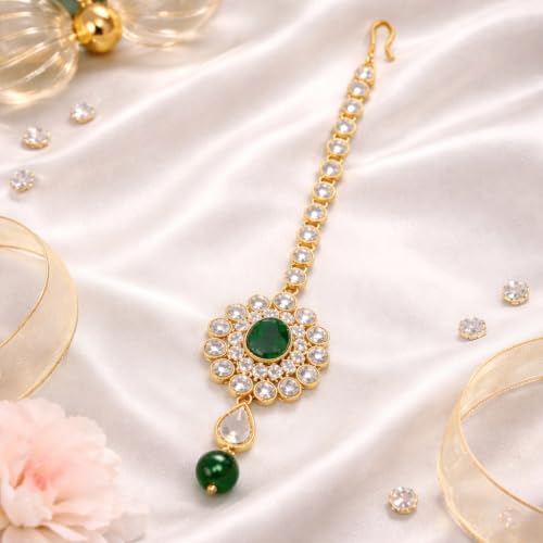 Best budget maang tikka designs for women — I Jewels gold plated kundan stone tikka