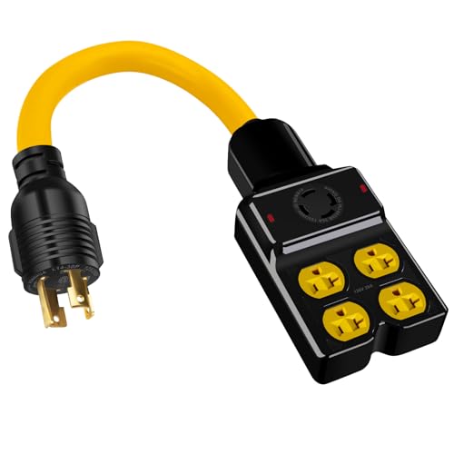 NEMA L14-30P to 4X 5-20R/5-15R&L14-30R Generator Adapter Extension Cord