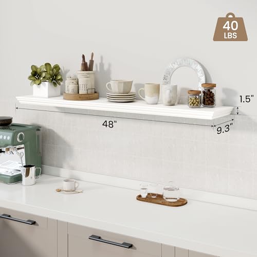 Image of 48 Inch Floating Shelves for Wall, 9.3 inchD Crown Molding Wood Display Shelf