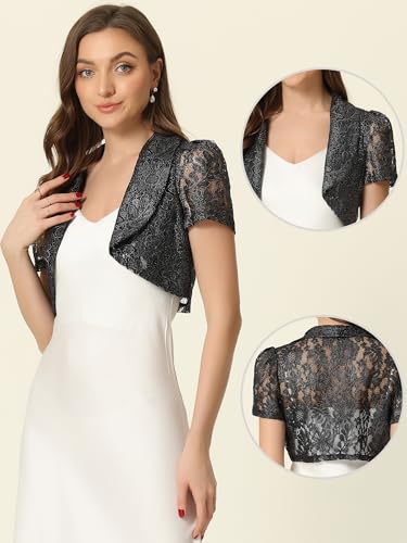 Image of Allegra K Floral Lace Shrug for Women's Work Crop Cardigan Wedding Guest Elegant Bolero