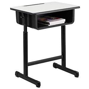 Flash Furniture Billie Open Front Student Desk for Classrooms or Remote Learning, Height Adjust School Desk with Book Box and Bag Hooks, Black/Gray