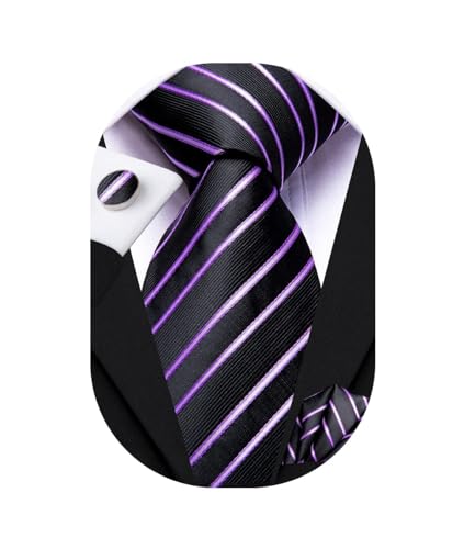 Image of Dubulle Silk Ties Set for Men Formal Paisley Striped Necktie Pocket Square Cufflinks 3PCS Sets Wedding Business Party