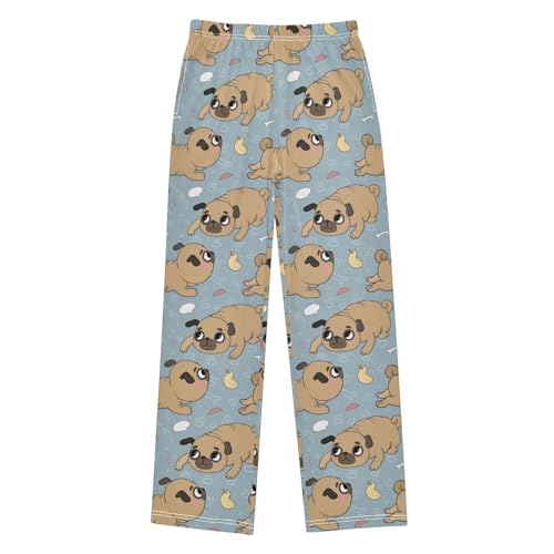 Boys' Pants Funny Pug Dog and Duck Long Bottoms Jogger Pants Elastic Waist Trousers with Pockets S-XL