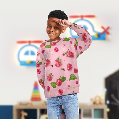 JUNZAN Fresh Raspberries Fruit Pink Big Boys Hoodie Sweatshirt Fleece Sweatshirts for Boys Camping 4T4