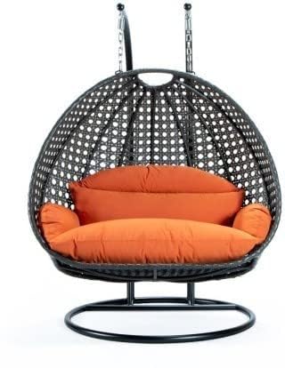 Image of OMANSH Double Seater Swing Chair with Stand & Cushion & Hook Outdoor || Indoor || Balcony || Garden || Living Room (Black-Orange)