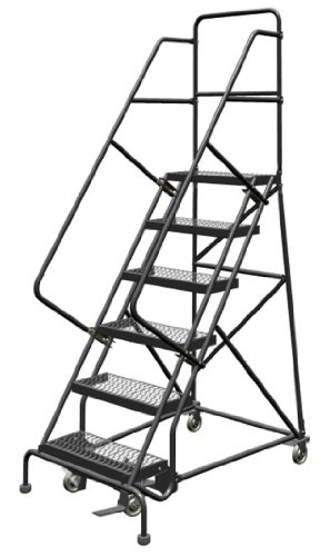 Image of Tri-Arc KDSR106242 6-Step Steel Rolling Industrial and Warehouse Ladder with Handrails and 24 inch Wide Grip-Strut Tread