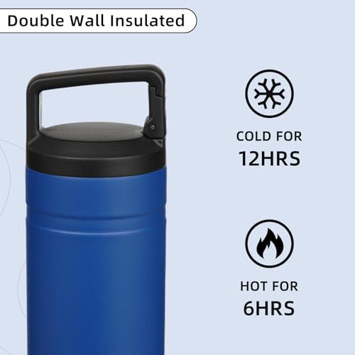 Image of BJPKPK 20 oz Insulated Travel Water Bottle, Coffee Tumbler Stainless Steel | Double Wall Vacuum, Leakproof, Thermal, Keeps Hot /Cold, Dishwasher Safe, Spill Proof, Wide Mouth, 2 Lids, Sapphire Blue