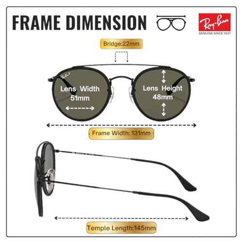 Image of Ray-Ban RB3647N ROUND DOUBLE BRIDGE Round Shaped Sunglasses for Men & Women with Official RAYBAN Eyewear Kit