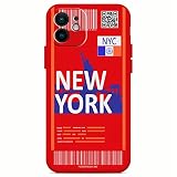 Movilshop Funda Silicona Suave [ iPhone 12 ] Rojo [ Billete: Nueva York ] Carcasa Liquida Case Antigolpes