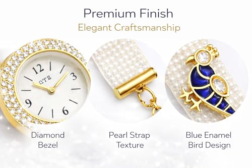 Image of Kashmiri Bracelet Watch for Women Stylish | Pearl Strap Jewellery Watch with Blue Bird Design | Ethnic Wrist Watch for Girls | Wedding, Festive & Gift