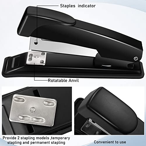 Thenshop Desk Staplers Tape Dispensers Sets Black Staplers For Desk Office Stapler With 6000 Standard Staples Black Tape Holder Desktop Tape Dispenser With 6 White Tape For Office School (12) #TOP3