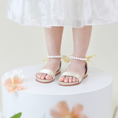 Image of PHIRAMIN Toddler Girl Sandals - Flower Girl Dress Shoes Open Toe Little Kid Wedding Party