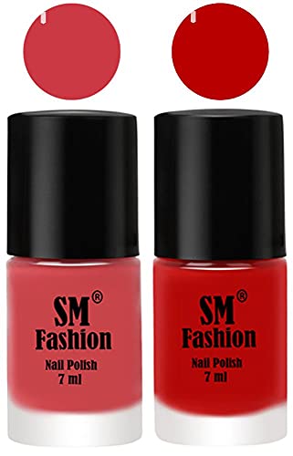 Image of Long Lasting Nail Polish | Nail Paint Combo 7 ml Each) - Set of 2 Punch Pink-Red