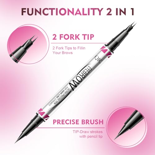 2 Pack Microblading Eyebrow Pencils for Women,2-in-1 Dual-Ended Eye Brow Pen with 2-Fork-Tip and Precise Brush-Tip, Waterproof Long Lasting Eyebrow Pen for Natural Hair-Like Brows(Dark Brown*2) — view 3