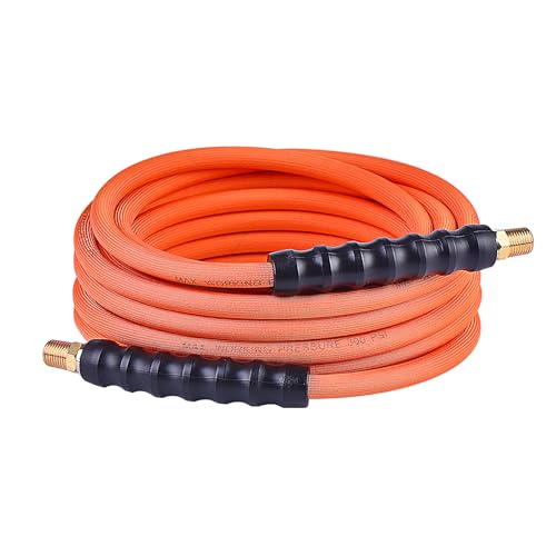 1/4" Lay - Flat Braided Air Compressor Hose 25FT 300 PSI Hybrid Flexible Pneumatic Hose with 360° Swivel MNPT Fittings Lightweight Tangle Free for All Weather Industrial Tools