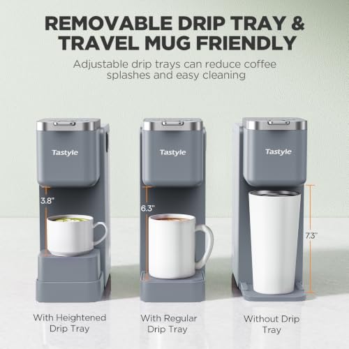 Image of Tastyle Single Serve Coffee Maker, Iced and Hot Coffee Machine for K Cup & Grounds, Built-in Detachable Milk Frother, 40oz Removable Water Reservoir, 6 to 24 Oz Brew Sizes, Classic Gray
