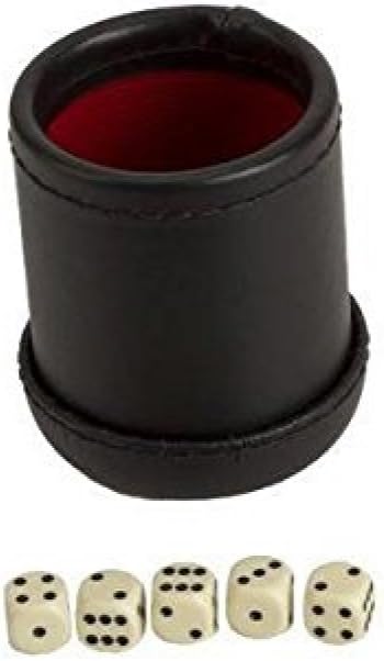 4" Deluxe Dice Cup with 5 Standard Dice, Black/Cream Color