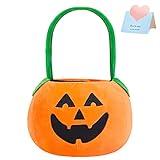 HappySpot Halloween Pumpkin Plush Bucket with Handle, Trick or Treat Candy Basket Bag, Goodies Baskets for Party Favor Supplies, Kids Gifts Bags for Festival